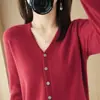 Comércio exterior transfronteiriço, nova coleção primavera/outono: Cardigã de tricô liso, macio e confortável, com decote em V e mangas compridas, peça de outer wear lisa e estilosa para mulheres
