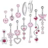 Conjunto de Anéis de Umbigo Flor de Zircônia Estilo Europeu e Americano, Anéis de Umbigo Meia-Lua de Zircônia, Joias Personalizadas para Piercing Transfronteiriças Mais Vendidas