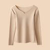 Camisa de otoño e invierno 2023 con escote en V y bajos cepillados, top de manga larga interior con diseño de nicho de corte entallado para mujer