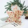 Decoración Navideña 23CM Tela Dorada Brillante Flor de Navidad Patrón de Copo de Nieve Decoración de Boda Árbol de Navidad Flor Artificial