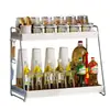 Estante de Especias de Cocina de Acero Inoxidable Doble Capa Estante de Almacenamiento de Especias para Encimera del Hogar Estante de Almacenamiento Multifuncional de Gran Capacidad