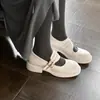 Sapatos Mary Jane de Couro Antiderrapantes com Fivela Dupla, Estilo Artístico 2026, com Salto Médio Bloco, Bico Redondo, Couro Genuíno, Sapatos Femininos com Tira Única