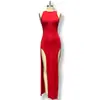 Vestido largo sin mangas con cuello redondo, color liso, abertura alta, ajustado y sexy, para mujer europea y americana, verano 2024