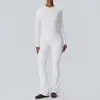 Conjunto de outfit de yoga de estilo europeo y americano, sensación de piel desnuda, doble pulido, secado rápido, transpirable, ajustado, manga larga, pantalones largos ligeramente acampanados, conjunto de dos piezas para correr y fitness
