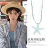 Collar Retro de Estrella de Mar para Chica Hot Cadena Larga para Suéter Estilo Vacacional Collar Plateado Escarchado Estilo Marino Colgante de Estrella