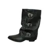 Botas de Cano Médio Bico Fino Design de Nicho Estilo Outono/Inverno 2026 com Fivela de Cinto, Salto Grosso, Botas Curtas Estilo Western Cowboy para Mulheres