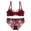 Venta Caliente Transfronteriza Lencería Sexy para Mujer Francesa Ultra Fina de Encaje Transparente Conjunto de Sujetador Anticaída para Busto Grande