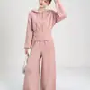 Conjunto de punto con capucha de estilo universitario, moderno y fresco, para mujer, nuevo conjunto de dos piezas de suéter grueso y pantalones de pierna ancha para otoño e invierno