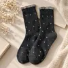 Meias de Lã Outono e Inverno para Mulheres, Antibacterianas, Renda de Bolinhas, Meias Versáteis de Cano Médio, Meias Dopamina Absorventes de Suor que Não Escorregam