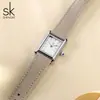 Relógio quadrado feminino SK, à prova d'água, simples, estiloso, elegante, com pulseira de couro, para estudantes, relógio feminino 0214