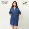 Pijama de Seda Transfronterizo Nuevo de Verano 2026 para Mujer, Shorts de Manga Corta 100% Seda de Morera, Se Puede Usar Afuera, Conjunto para Estar en Casa