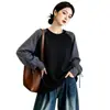 Sudadera de manga raglán a cuadros para mujer, capa base, primavera/otoño 2026, talla grande, para mujeres de talla grande, adelgazante, sentido del diseño, top de amarre