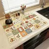 Estilo Americano Encimera de Cocina Alfombrilla Absorbente de Cuero Alfombrilla Drenante para Fregadero Baño Dibujos Animados Protección de Encimera para Grifo