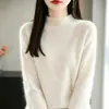 Nuevo top de punto grueso 100% lana con cuello semialto incorporado y bordes enrollados, simple y versátil, color liso, top base de corte holgado para mujer