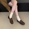 Mocassins Planos para Mulheres, Estilo Britânico Preto para o Trabalho Sapatos Retrô, Versáteis Casuais Slip-On de Salto Baixo Sapatos Pequenos de Couro
