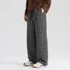 Calça Xadrez Estilo Americano com Cordão, Caimento Solto, Perna Curva, para Homens e Mulheres, Moda Outono 2026, Perna Larga, Comprimento no Chão, Casual