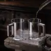 Taza de té exquisita de alta gama para oficina, de vidrio resistente al calor, taza de hospitalidad estilo chino para beber té negro y té verde, taza con forma de media luna para uso personal
