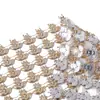 6 Filas de Rhinestones de Resina con Forma de Flor de Doble Hoja, Fila de Diamantes, Perforaciones de Malla de Plástico Electroplateado, Accesorios para Ropa, Venta al por Mayor Personalizada para Boda