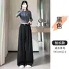 Calça de terno feminina cinza de corte slim, novas calças de outono de cintura alta estilo old money, calças casuais largas para baixinhas