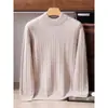 Suéter de punto para hombre 100% cachemira pura para otoño e invierno, holgado y grueso, con cuello semi-alto, suéter básico casual versátil