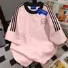 Camiseta Simples de Algodão 100% para o Dia a Dia com Três Listras, Gola Redonda, Manga Curta, para Homens e Mulheres, Verão, Solta, Emagrecimento, Par Top ins