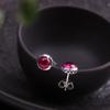 Personalidad Joyería de Plata S925 Pendientes Plata Tailandesa Hecho a Mano para Mujer Pendientes de Botón de Corindón Rojo Fresco Pendientes en Forma de Frijol