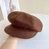 Sombrero Octagonal de Lana Pura Estilo Zg Japonés para Mujer Otoño e Invierno Gorra Caliente con Visera Estilo Retro Gorra de Periodista Sombrero de Equitación Británico