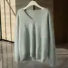 Nuevo Suéter de Cachemir Cepillado con Cuello en V Redondo para Mujer, Tejido de Cachemir Puro, Jersey Holgado de Manga Larga Básico