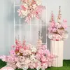 Arreglo floral de piso para boda, decoración de fila de flores rosas, flores de boda, flores artificiales, decoración de pasillo, ambientación, arte floral de escenario T