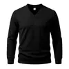 Suéter de Punto Jacquard Pesado con Cuello en V para Hombre Transfronterizo 2026, Pulóver Casual de Manga Larga Color Sólido Elástico