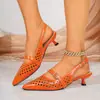 Novas Sandálias de Salto Médio com Tira Única Vazadas Bico Fino de Comércio Exterior para Mulheres, Cruzamento de Fronteira, Costas Abertas, Respiráveis, Emagrecimento, Bico Fino, Sapatos da Moda
