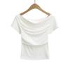 Top Sexy y Elegante con Hombros Descubiertos para Mujer con Diseño Único, Escote Irregular, Camiseta Básica de Manga Corta