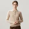 Otoño e Invierno Nueva Camiseta Base de Punto de Cachemira Moda Suave Cómoda Color Sólido Holgada para Mujer Cuello Polo Manga Larga