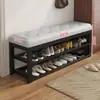 Banco para trocar de sapatos para a entrada, sapateira simples de armazenamento multicamadas, arte em ferro com estofamento macio, banco de sapatos multifuncional, metal, outros materiais