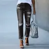 Jeans Rasgados Estilo Americano para Mujer, de Tiro Alto, No Elásticos, Pierna Recta, Corte Ajustado, Pantalones de Mezclilla Casuales para Mujer, Una Pieza Envío Directo