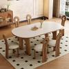 Mesa de Comedor de Placa de Roca Vintage Mesa de Comedor y Silla Avanzada Antigua Departamento Pequeño Madera Maciza Cera Blanca Hogar Mesa de Comedor Ovalada Francesa