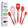 Conjunto de Utensílios de Silicone para Assar e Cozinhar de Cinco Peças em Estoque: Ferramentas de Assar, Batedor de Ovos, Espátula, Espátula para Fritar Bife e Escumadeira