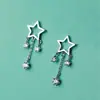 Pendientes de cristal de plata de ley S925, estilo coreano, moda, exquisitos, diseño de estrella hueca, accesorios de joyería para mujer