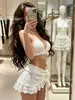 Nuevo Bikini Sexy de Encaje de Color Sólido para Mujer, Tira Delgada, Pierna Dividida, Malla, Tres Piezas, Bikini Puro Deseo
