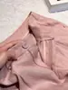 Pantalones de lino rosa brillante para mujer, nuevo modelo de verano 2026, sensación sofisticada y de alta gama, pantalones casuales rectos holgados de pierna ancha