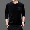 Trinta Outono Veludo Dourado Camiseta de Manga Longa Suéter de Gola Redonda Masculino Outono Novo Top Moda Estampada Camiseta Base Camisa