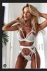 Conjunto de Tres Piezas de Lencería Sexy, Estilo Europeo y Americano, Escote en V Profundo, que Expone los Glúteos, con Portaligas en Forma de Corazón, Lencería Exclusiva Transfronteriza al por Mayor