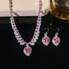 Set Transfronterizo Estilo Europeo y Americano Microincrustado de Zircón Moda Rosa Claro Corazón con Forma de Pétalo Completamente Diamantado Cadena Diaria para Clavícula para Mujeres