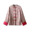 Nuevo Estilo Chino de Principios de Otoño Cuello Alto Jacquard Botones Rosas Manga Larga Camisa Chaqueta Corta Top M2041