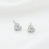 Brincos de Coração em Prata Esterlina S925 Estilo Mini para Mulheres, Formato de Coração com Diamantes, Simples e Compactos, Modelo Novo, Mesmo Estilo dos Transmitidos ao Vivo