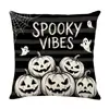 Conjunto de Capas de Almofada Decorativas de Linho para Casa de Halloween com Combo de Capa de Almofada de Sofá de Cabeça de Abóbora Engraçada