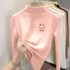 Camiseta interior para niña de forro polar con cuello alto medio y estampado, nuevo estilo otoño e invierno, prenda interior ajustada para niños mayores, top cálido y casual