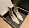 ¡Es fácil de combinar y hermoso! Botas elásticas de tacón grueso con cremallera lateral y punta cuadrada Botines de mujer costuras tacón con veta de madera botas finas