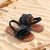 Sandalias elásticas de volantes para niñas, suela suave, antideslizantes, satén, planas, estilo dulce, pantuflas para niños