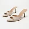 Novedades de Primavera: Sandalias de Tacón Alto con Punta Abierta Color Verde Oliva, de Moda, Elegantes, Sencillas, Versátiles, Tacones Altos Delgados para Mujer, Transfronterizas